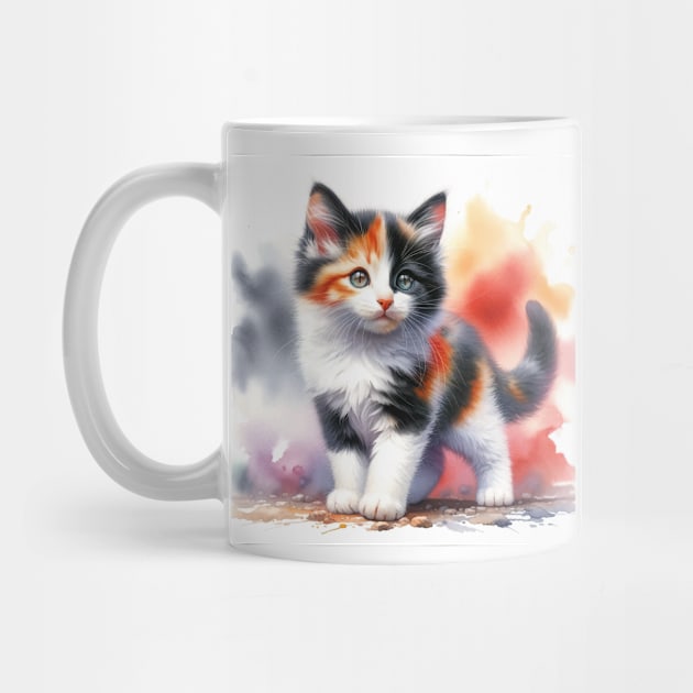 Bicolor Cat Watercolor Kitten - Cute Kitties by Aquarelle Impressions